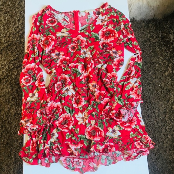 Forever 21 Dresses & Skirts - 🌻 Forever 21 Plus Bell Sleeve Red Floral Dress